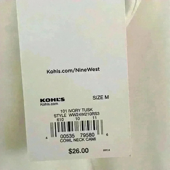 Nine West Women’s Ivory Cowl Neck Cami Tank Top Silky Top NWT Size Medium - Picture 4 of 5